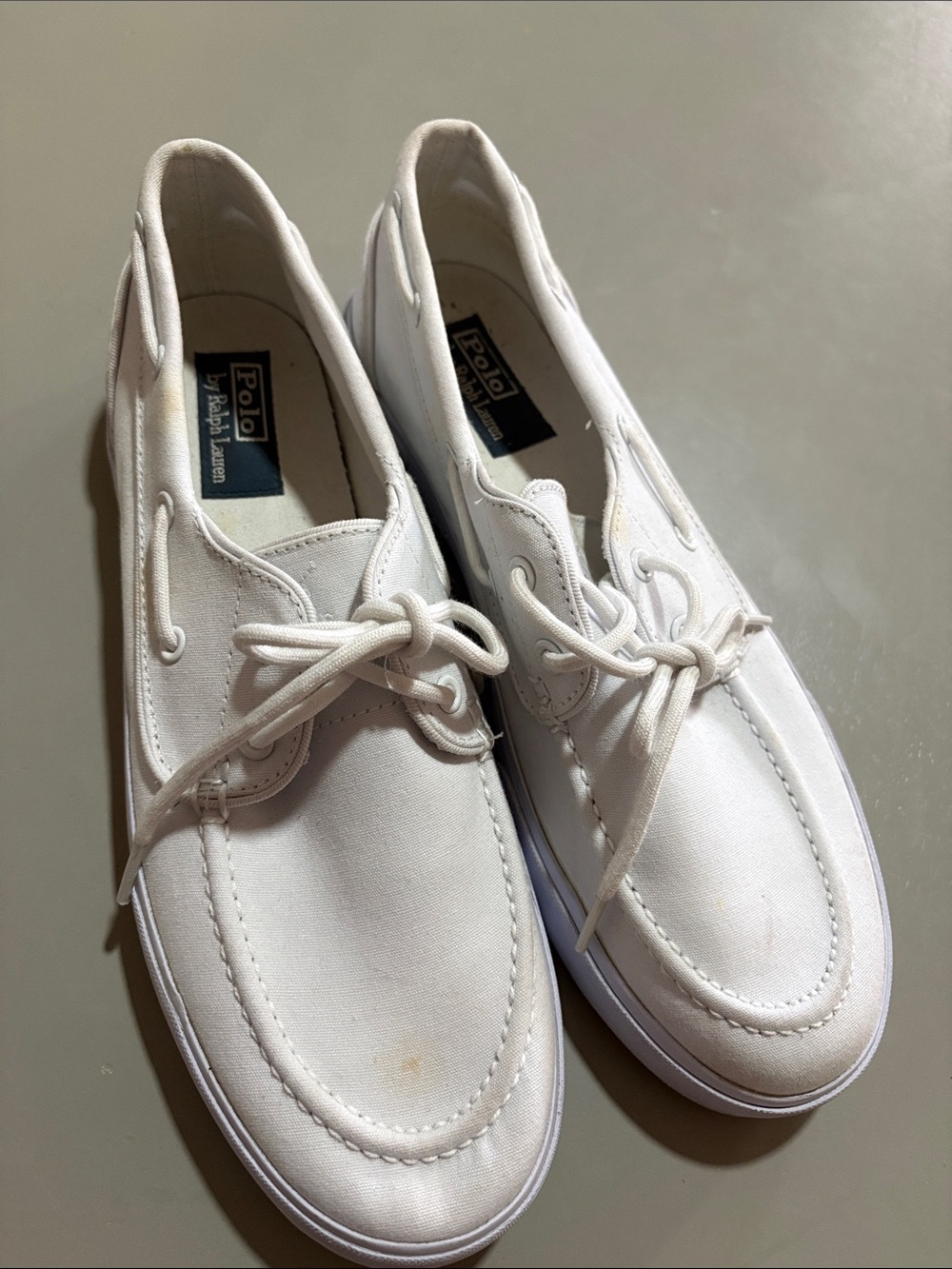 Polo by Ralph Lauren Men’s White Canvas Boat Shoes
